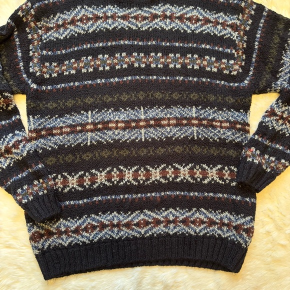 Vintage Northern Isles Blue & Brown Medium Knit Fair Isle Sweater Mens XL - Picture 3 of 7